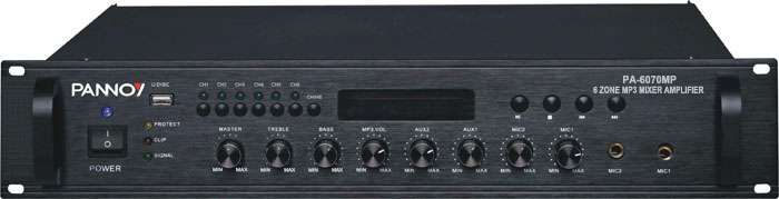 PA-6070MP 6 Zone MP3 Mixer Amplifier